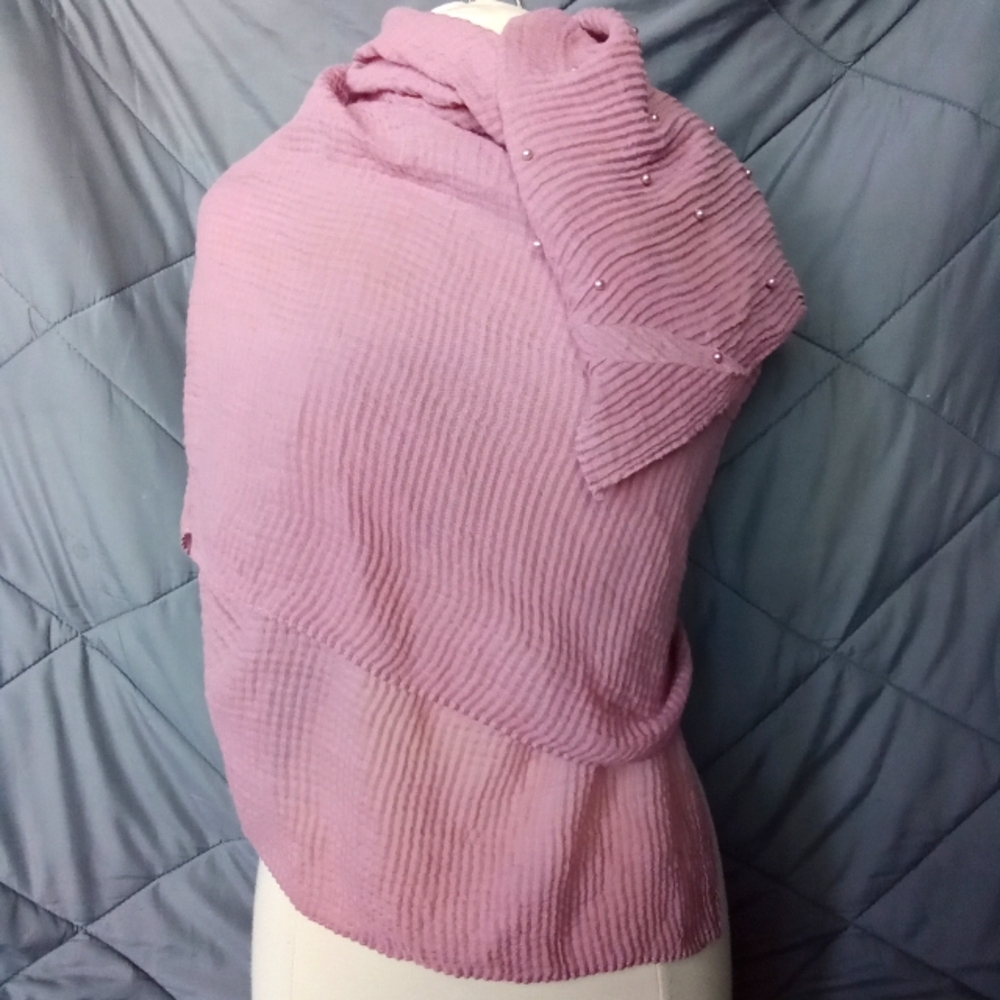 Large Beaded Pink Scarf / Wrap Waffle Weave Style
